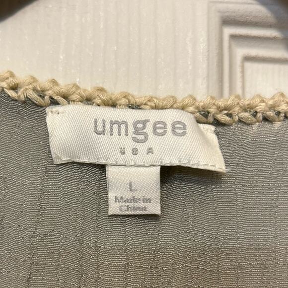 Umgee Duster Fringe Sleeveless Cardigan Crochet Detail Green Cream Embroidered - Picture 4 of 7